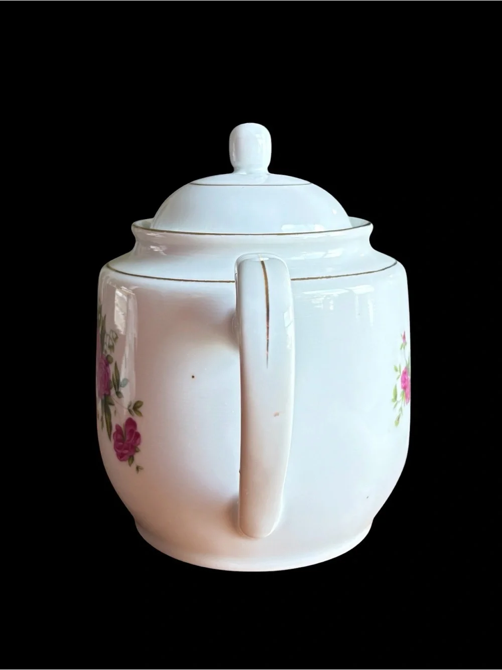 Vintage Porcelain Teapot, Pink Roses Gold Trim, Cottagecore Tea Decor (4 Cup)